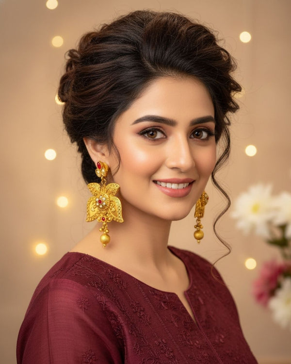 ER283 Ethnic Earrings Ruby