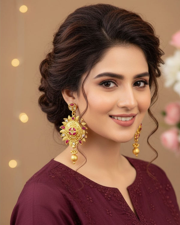 ER287 Ethnic Earrings Ruby