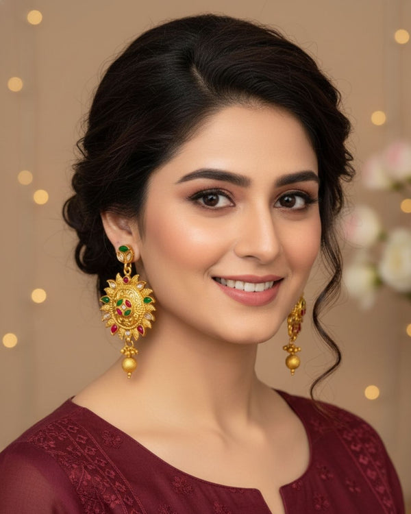 ER289 Ethnic Earrings Ruby