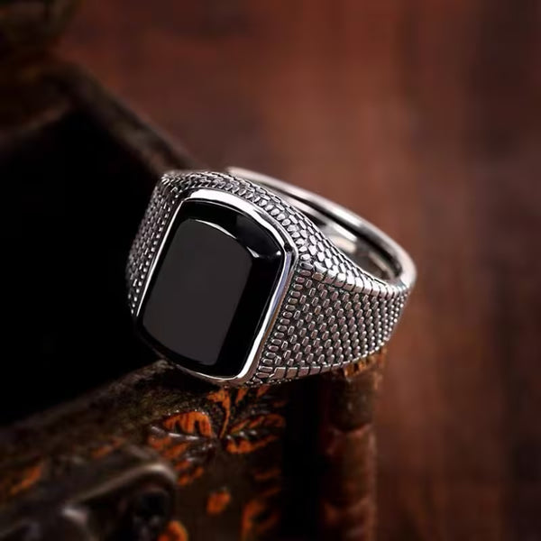 RG216 Ethnic Silver Black Rings